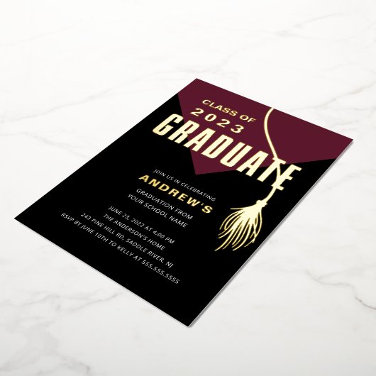 Afstuderen Pet Afstudeerder Folie Uitnodiging (Gedraaid)