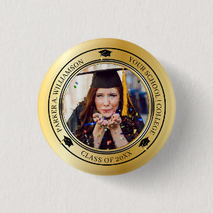 Afstuderen Pet Afstudeerder met gouden toon Ronde Button 3,2 Cm