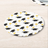 Afstuderen Pet ballons Patroon Geel Zwart Ronde Kartonnen Onderzetter (Gebogen)