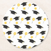 Afstuderen Pet ballons Patroon Geel Zwart Ronde Kartonnen Onderzetter (Voorkant)