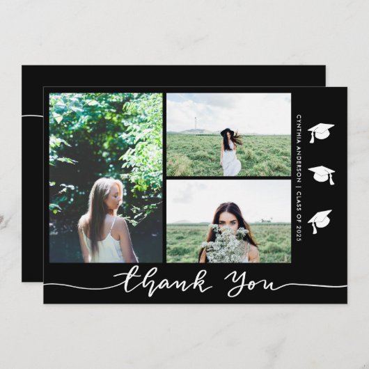 Afstuderen Pet Bedankt Script Foto | Black Kaart (Voorkant / Achterkant)