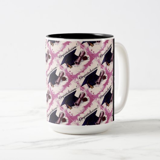 Afstuderen Pet & Diploma Roze Mok (Voorkant rechts)