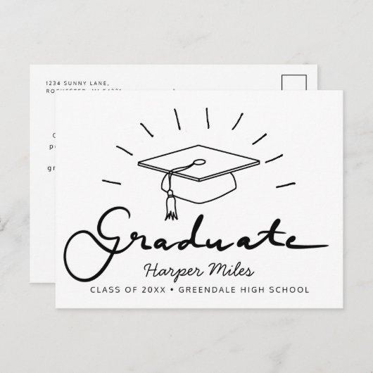 Afstuderen pet doedle met stralen briefkaart (Voorkant / Achterkant)