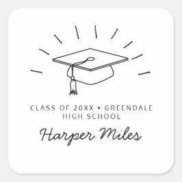 Afstuderen pet doedle met stralen vierkante sticker