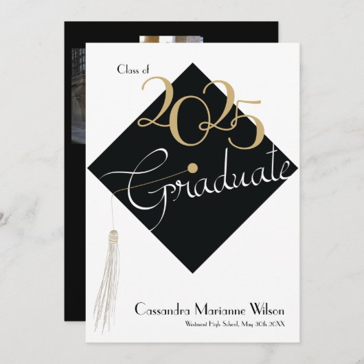 Afstuderen Pet Elegant Aankondiging (Voorkant / Achterkant)