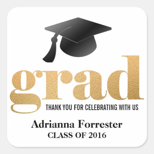 Afstuderen Pet Faux Gold Foil Afstudeerder Typogra Vierkante Sticker (Voorkant)
