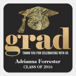 Afstuderen Pet Faux Gold Foil Afstudeerder Typogra Vierkante Sticker