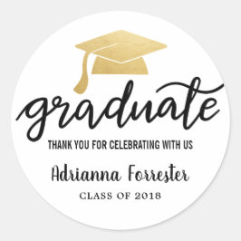 Afstuderen Pet Faux Gold Foil Dank u Ronde Sticker