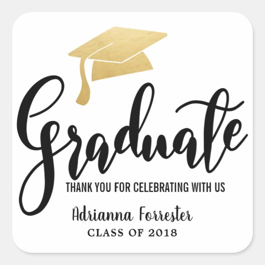 Afstuderen Pet Faux Gold Foil Dank u Vierkante Sticker (Voorkant)