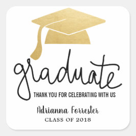 Afstuderen Pet Faux Gold Foil Dank u Vierkante Sticker