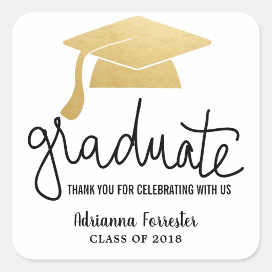 Afstuderen Pet Faux Gold Foil Dank u Vierkante Sticker (Voorkant)