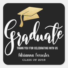 Afstuderen Pet Faux Gold Foil Dank u | Zwart Vierkante Sticker