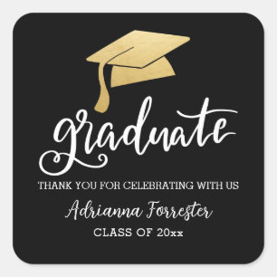 Afstuderen Pet Faux Gold Folie Casual Script Vierkante Sticker