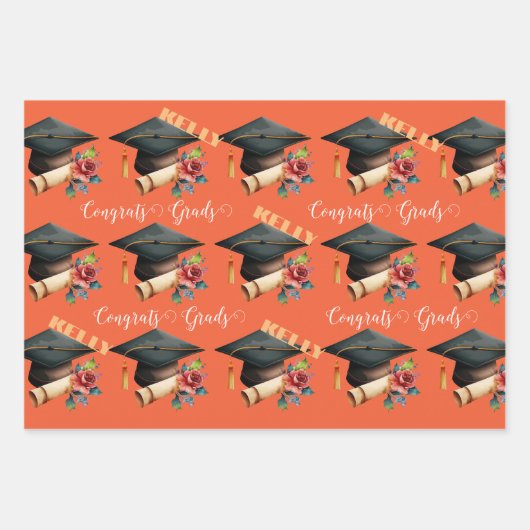 afstuderen PET geschenk afstudeerders feest bloeme Inpakpapier Vel (Voorkant 3)