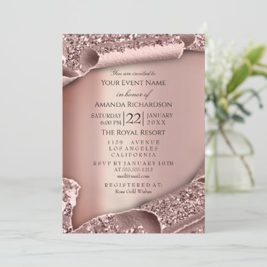 Afstuderen PET Glitter Roos 3D Moderne Sparkle Kaart (Staand voorkant)