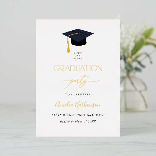 Afstuderen Pet Graduation Party Folie Uitnodiging (Staand Voorkant)