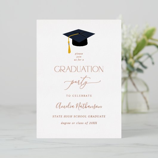 Afstuderen Pet Graduation Party - Volledig Folie Uitnodiging (Staand Voorkant)