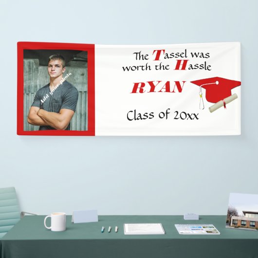 Afstuderen, Pet & kwastje, Rood en Wit Spandoek (Beurs)