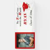 Afstuderen, Pet & kwastje, Rood en Wit Spandoek (Verticaal)