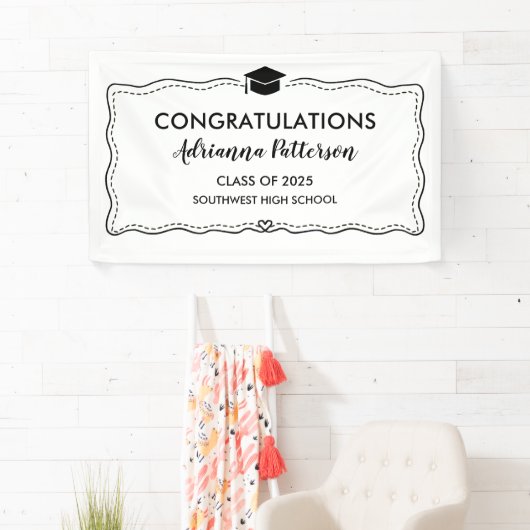 Afstuderen Pet Modern Gefeliciteerd Eenvoudig Spandoek (Insitu)