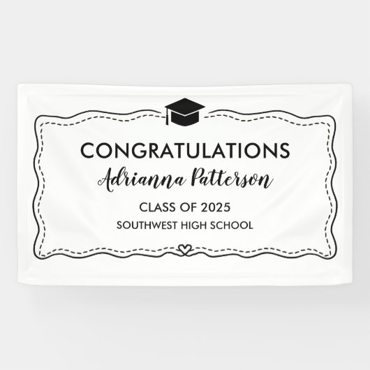 Afstuderen Pet Modern Gefeliciteerd Eenvoudig Spandoek (Horizontaal)