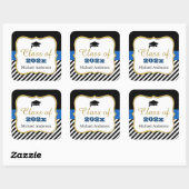 Afstuderen Pet Modern Gold Navy Stripes Afstuderen Vierkante Sticker (Vel)