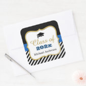 Afstuderen Pet Modern Gold Navy Stripes Afstuderen Vierkante Sticker (Envelop)