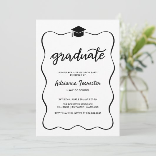 Afstuderen Pet Modern Schattige lint Lijst Kaart (Staand voorkant)