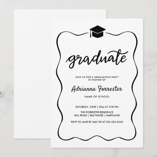 Afstuderen Pet Modern Schattige lint Lijst Kaart (Voorkant / Achterkant)