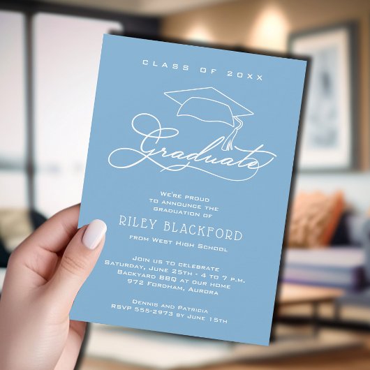 Afstuderen Pet Powder Blue Afstuderen Aankondiging