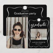 Afstuderen Pet Script Zwart Minimal Photo Collage Kaart (Voorkant / Achterkant)