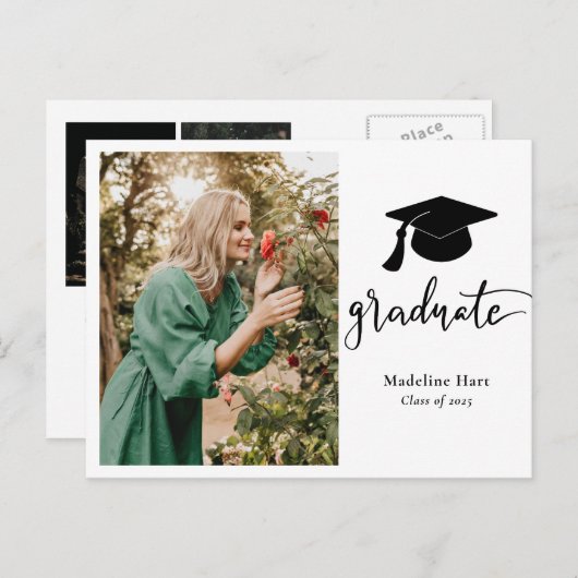 Afstuderen Pet | Sla de datum Afstudeerder fotocol Briefkaart (Voorkant / Achterkant)