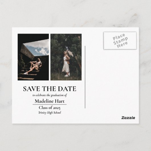 Afstuderen Pet | Sla de datum Afstudeerder fotocol Briefkaart (Achterkant)