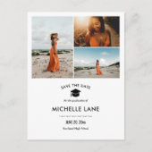 Afstuderen Pet Sla de datum op Drie foto's Briefkaart (Voorkant)