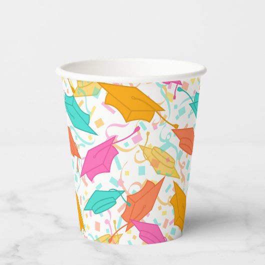 Afstuderen Pet Toss (Tropisch) Papieren Bekers (Voorkant)