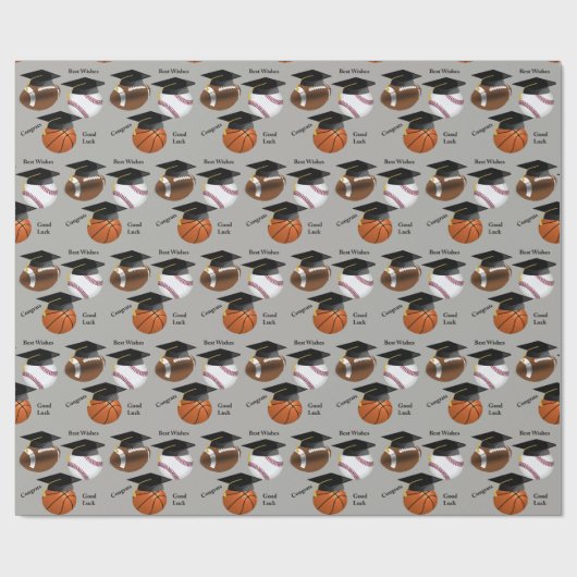 Afstuderen Pet Voetbal Basketbal Football Congrats Cadeaupapier (Vlak)