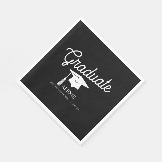 Afstuderen Pet Zwart Wit Naam Klasse van Servet (Hoek)