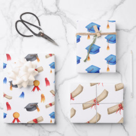 Afstuderen Petten Diploma's en medailles Patroon Inpakpapier Vel