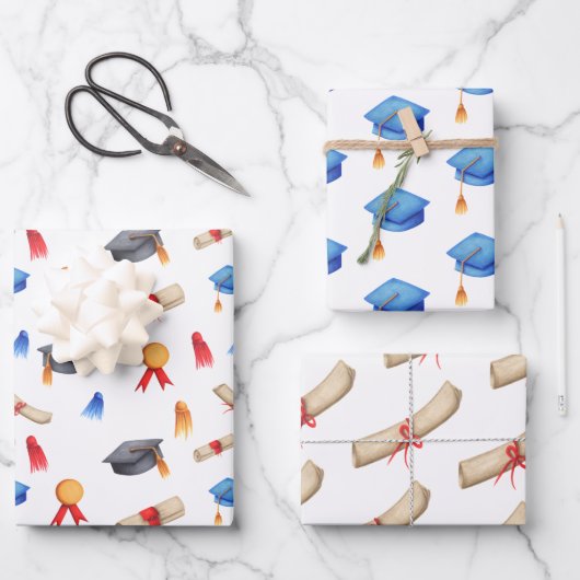 Afstuderen Petten Diploma's en medailles Patroon Inpakpapier Vel (Voorkant)