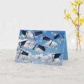 Afstuderen petten en geld in de lucht kaart (Gele Bloem)