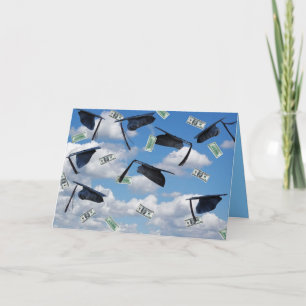 Afstuderen petten en geld in de lucht kaart