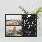 Afstuderen Petten lint | Black | Dank je | script Bedankkaart (Staand voorkant)