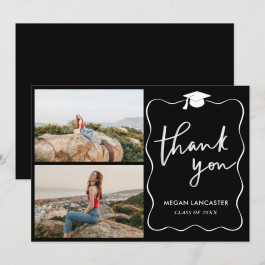 Afstuderen Petten lint | Black | Dank je | script Bedankkaart (Voorkant / Achterkant)