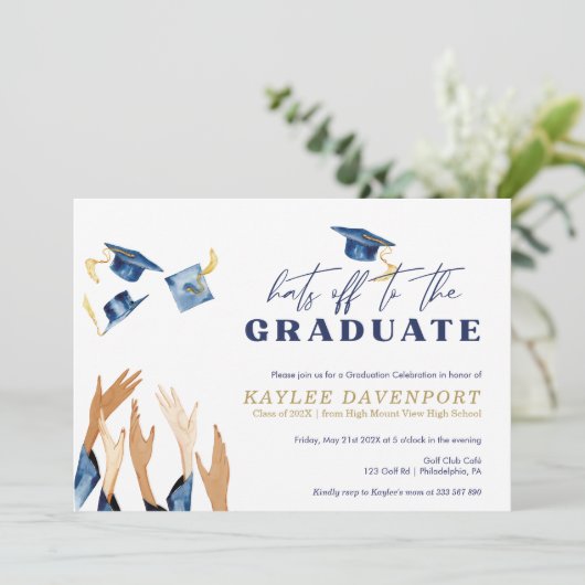 Afstuderen Petten waterverf petten Uitnodiging (Staand voorkant)