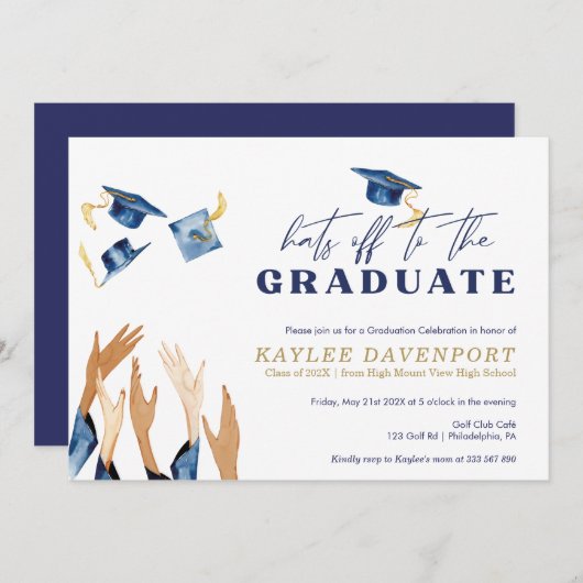 Afstuderen Petten waterverf petten Uitnodiging (Voorkant / Achterkant)