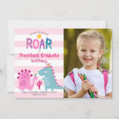 Afstuderen Peuterschool Foto Dinosaurussen Meisje  Aankondiging (Voorkant)