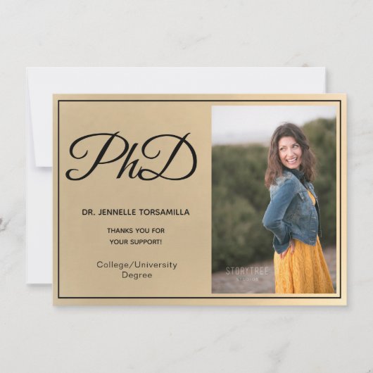 Afstuderen PhD-graad Gold Black Photo Script Aankondiging (Voorkant)