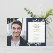 Afstuderen PhD-graad Navy Blue Greenery Kaart (Staand voorkant)