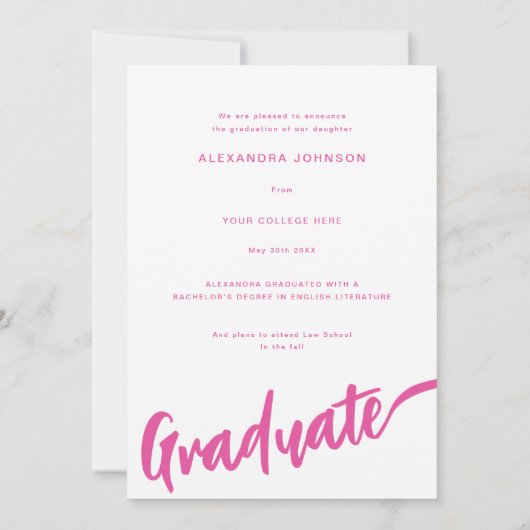 Afstuderen Photo Arch Modern Pink Script Aankondiging (Achterkant)