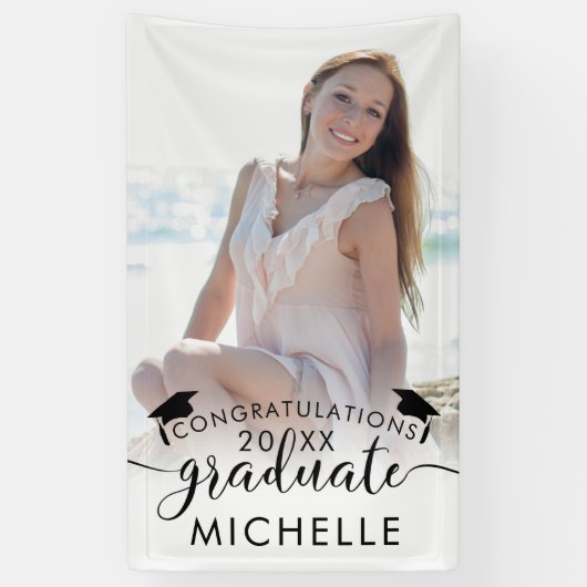 Afstuderen Photo Banner Elegant Script Congrates (Verticaal)